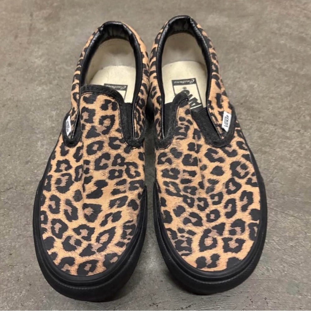 Vans Leopard Print Slip-On Sneakers - Black & Tan
